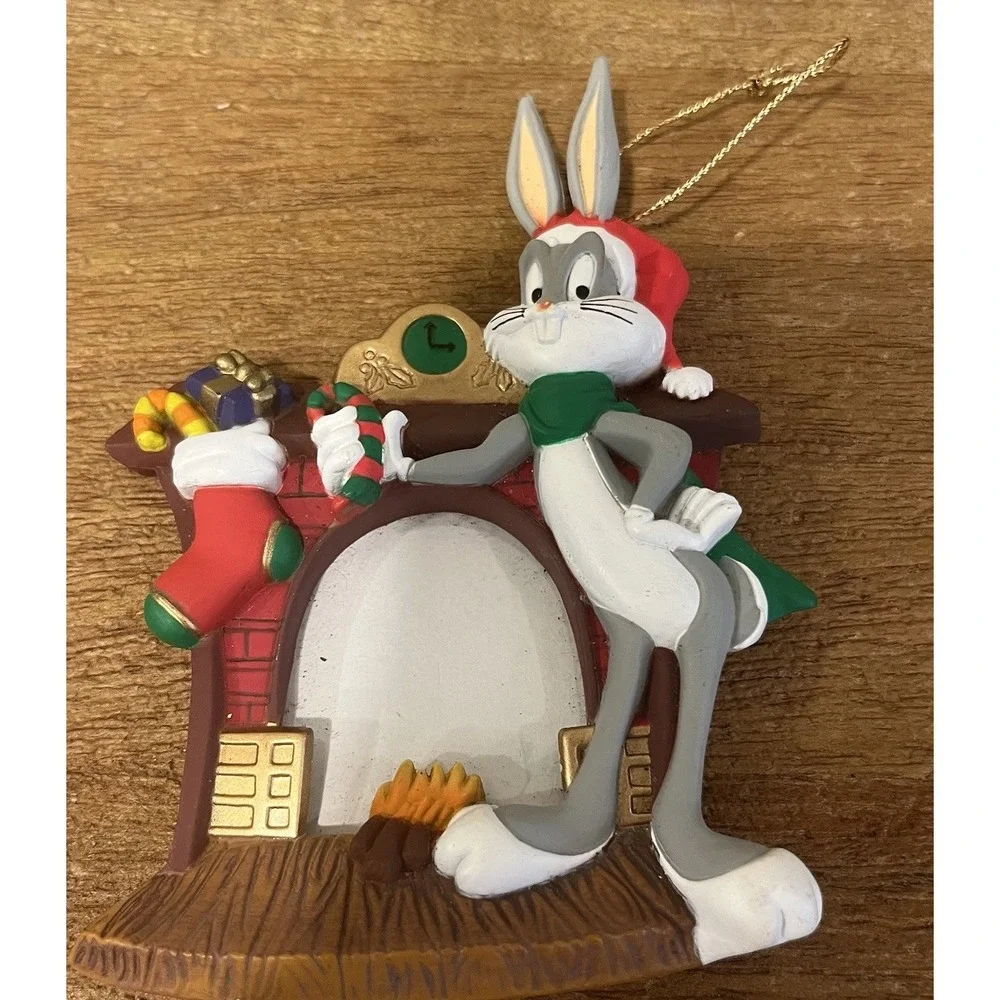 1997 Warner Bros Bugs Bunny Christmas Photo Frame Ornament Looney Tunes Vintage
